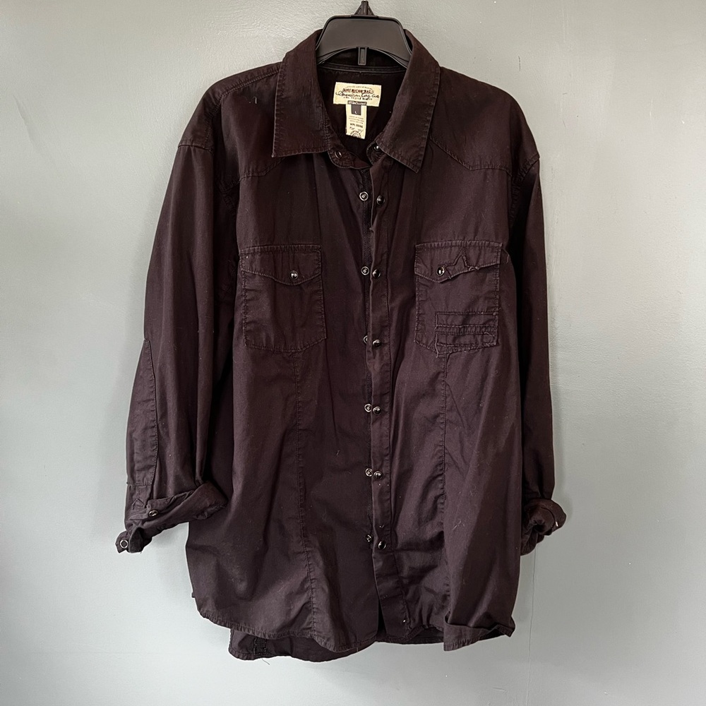 🖤 American rag, men’s large, zip up, button-down, black shirt pearl buttons